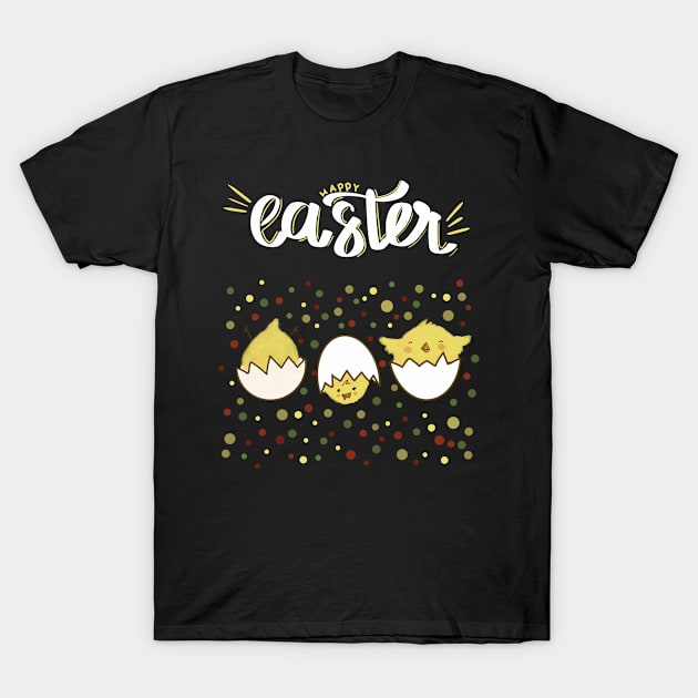 Happy Easter greeting funny chick white text T-Shirt by Wolshebnaja